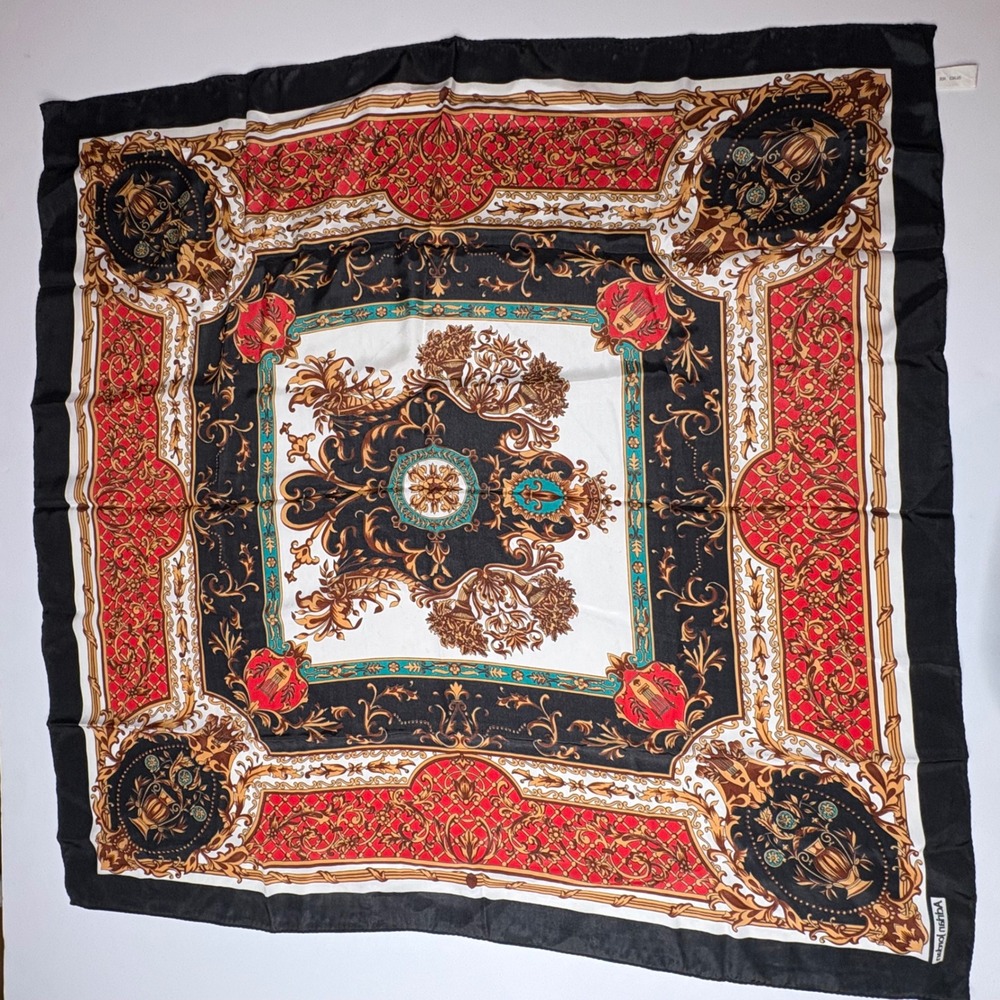 Adrian Jordan Baroque Medallion Floral Ornate 34" Equestrian Preppy 90s Inspired